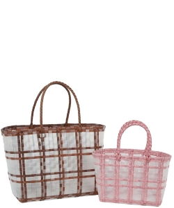 Handmade Woven Basket Handbag Set YW-0014 BROWN/BLUSH